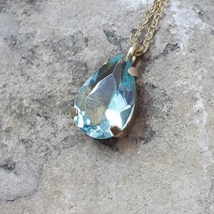 Aquamarine necklace, Aquamarine jewelry, Sky blue stone, Gold teardrop pendant, pear necklace, gold filled, drop necklace image 3