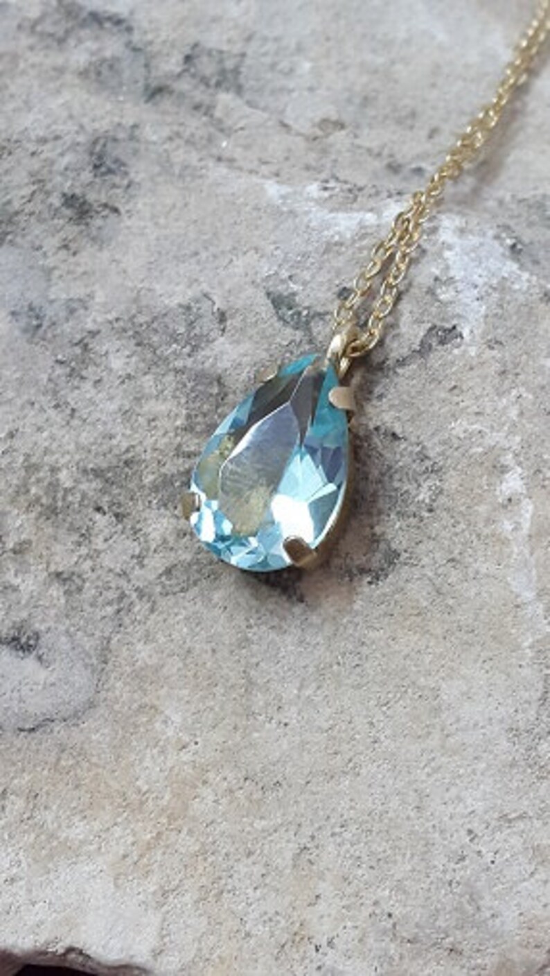 Aquamarine necklace, Aquamarine jewelry, Sky blue stone, Gold teardrop pendant, pear necklace, gold filled, drop necklace image 3