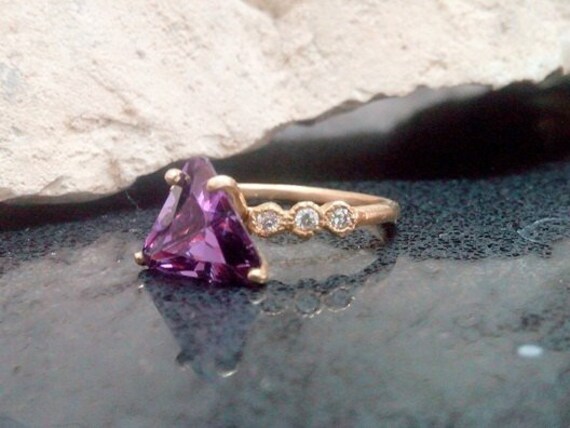 Purple Amethyst Ring, Gold Vintage Ring, Evening Ring, Gemstone