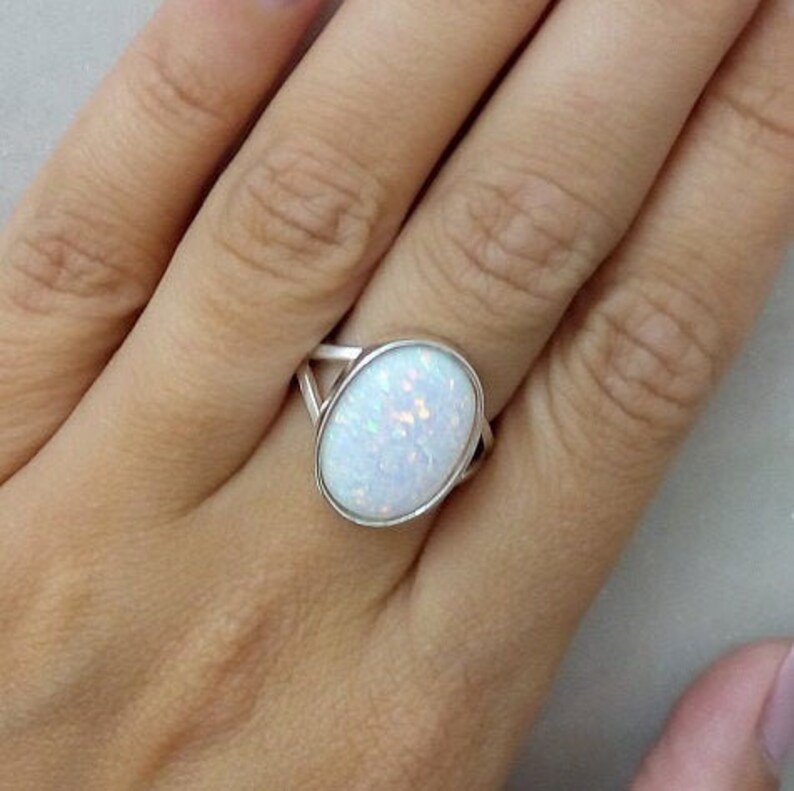 Opal Ring White Opal Ring Statement Oval Ring Sterling Etsy