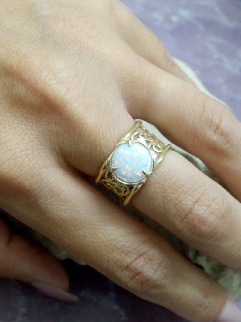 gold ring,cocktail ring delicate ring SALE bridesmaid gift Filigree ring,white opal ring gold wide ring,Lace ring