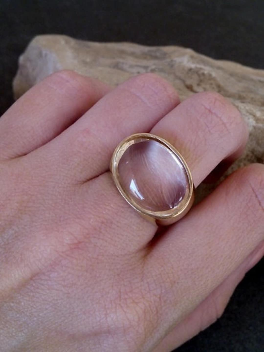 Thick Ring Large Ring Clear Quartz Ring Oval Gemstone Ring Etsy