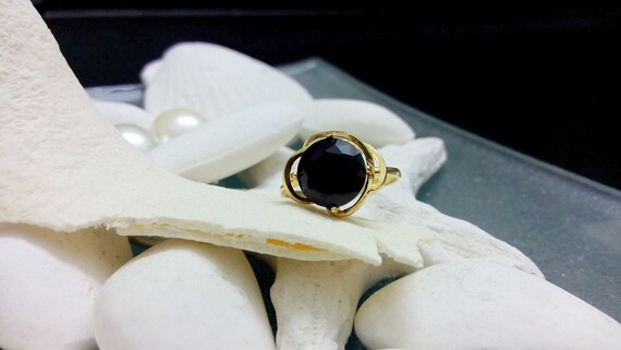 14k Gold Filled Onyx Ring, Round Brilliant Cut