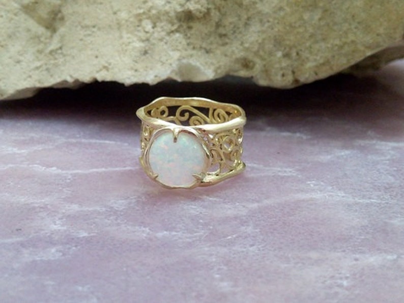 gold ring,cocktail ring delicate ring SALE bridesmaid gift Filigree ring,white opal ring gold wide ring,Lace ring