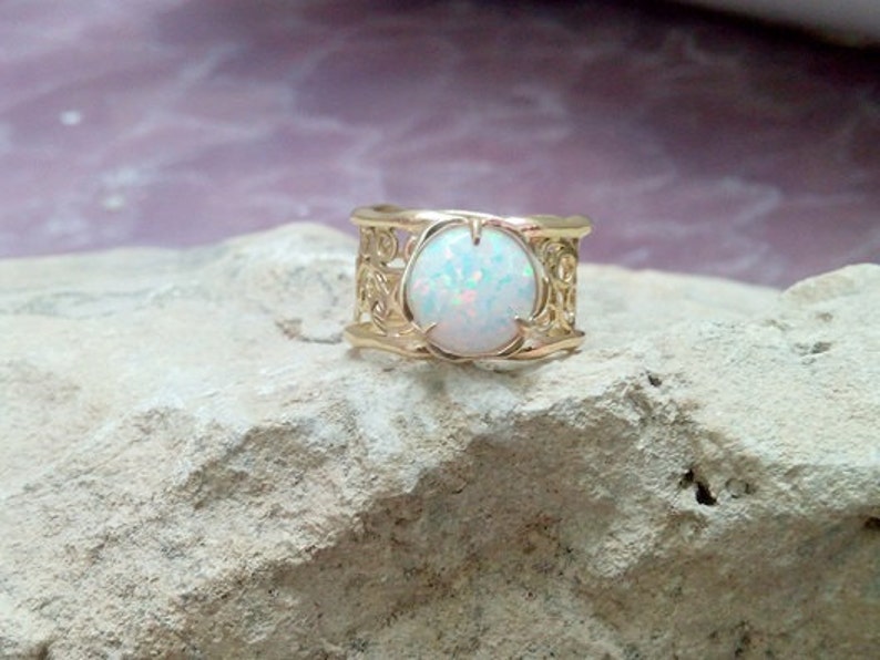 gold ring,cocktail ring delicate ring SALE bridesmaid gift Filigree ring,white opal ring gold wide ring,Lace ring