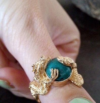 Dragon ring, Gemstone ring, Reptile ring, Snake Ring, gemstone ring, gold ring, Turquoise ring,