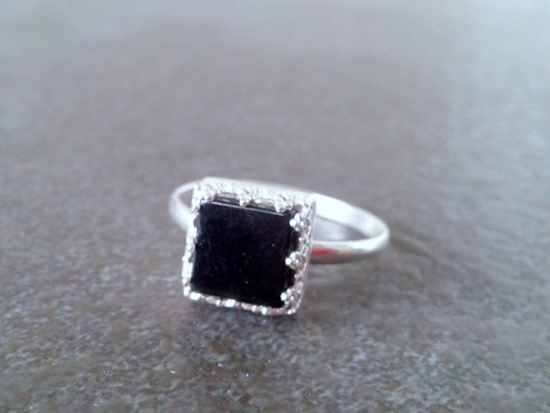 Jewelry Rings Black Onyx Ring Gemstone Band Lace Ring Sterling Silver Ring Sale Square Band Prong Set Onyx Jewelry