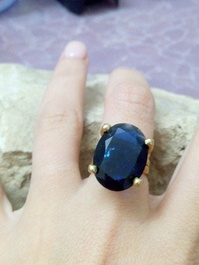 Blue ring, cocktail ring, Dark Sapphire ring, gold ring, gemstone ring, Royal blue ring, birthstone rings, bridesmaid rings, wedding gifts image 1