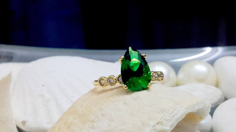 Statement emerald ring,small drop ring,gold ring,may birthstone,engagement ring,diamond ring,bridal gift SALE