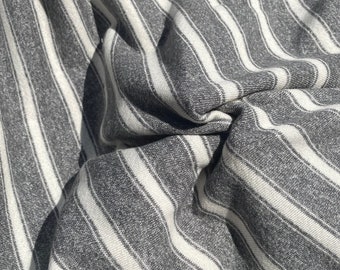 58" French Terry 100% Cotton 10 OZ Gray and White Striped Knit Fabric By the Yard