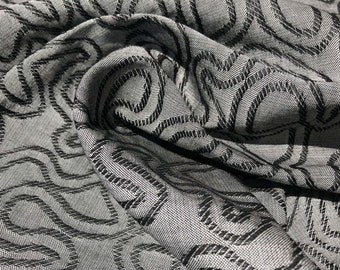 60" 100% Cotton Embroidered Swirly Jacquard Heavy Black & Gray Woven Fabric By the Yard