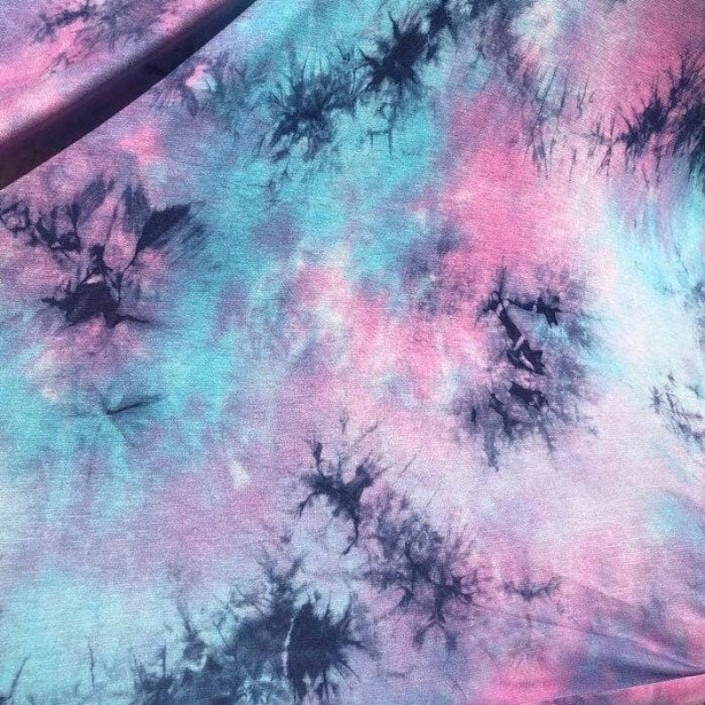 Tie Dyed Bamboo Spandex Knit Fabric - Cotton Candy Pink Blue, 60" Wide image 3