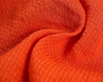 Linen Seersucker Checkered Red-Orange Laundered Fabric by the Yard | 60 Inch 6oz Material for Sewing, Apparel & DIY Projects