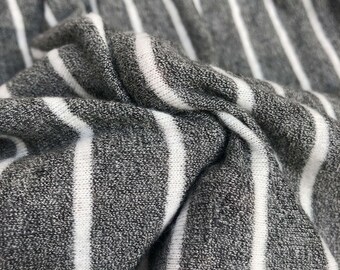 54" Rayon & Spandex  Stretch Yarn Dyed Fleece Heather Gray White Pinstriped Apparel Knit Fabric By the Yard