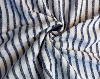 Striped Cotton French Terry Knit Fabric, Light Blue White, 100% Cotton 263 GSM, Sweatshirt Material, Sold by the Yard