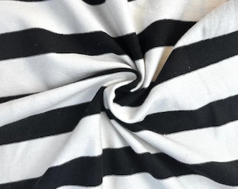 Black and White Stripe Cotton Jersey Knit Fabric, 90% Cotton 10 Polyester 257 GSM, Soft Apparel, Sold by the Yard