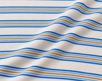 Striped Cotton Jersey Knit Fabric, Royal Blue Yellow Stripe, 60% Polyester 40 Cotton 162 GSM, Soft Drapey Apparel, Sold by the Yard