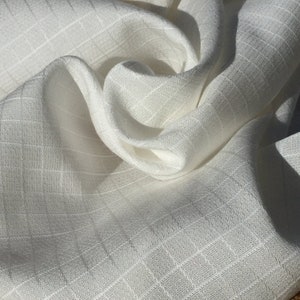 58&quot; PFD 100% Lyocell Tencel Jacquard Square Checkered Medium Weight Off-White Woven Fabric By the Yard