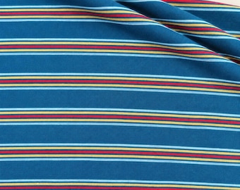 Striped Cotton Jersey Knit Fabric, Navy Yellow Stripe, 48% Cotton 50 Polyester 2 Spandex 149 GSM, Soft Drapey Apparel, Sold by the Yard