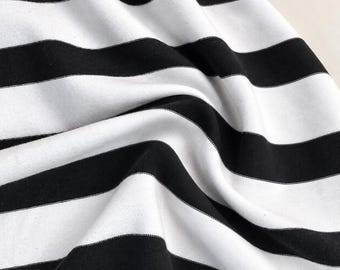 Black and White Stripe Cotton Jersey Knit Fabric, 90% Cotton 10 Polyester 257 GSM, Soft Apparel, Sold by the Yard