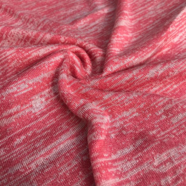 56" 100% Acrylic Space Dye Striped Loose Knit Light Pink & White Jersey Knit Fabric By the Yard