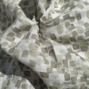 100% Linen White Olive Green Geometric Designed 5 OZ USA Made Woven Fabric By the Yard image 2