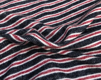 56" Rayon Spandex  Stretch Blend Striped Stripes Print Hatchi Brushed Dark Blue, Red & White Knit Fabric By the Yard