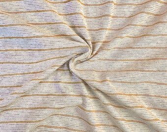 Striped Cotton Jersey Knit Apparel Fabric, Beige Yellow, 33% Polyester 33 Rayon 33 Cotton 131 GSM, Soft Drapey, Sold by the Yard