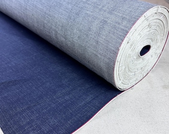 Dark Blue Raw Japanese Selvedge Denim Fabric, Heavyweight Cotton 421 GSM, 32"-40" Wide, By The Yard