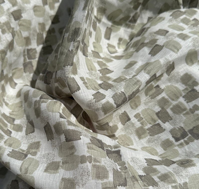 100% Linen White Olive Green Geometric Designed 5 OZ USA Made Woven Fabric By the Yard image 3