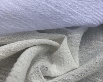 52" 100% Cotton Gauze Ghost Wrinkly Off White Ivory & Optic White Woven Fabric By the Yard