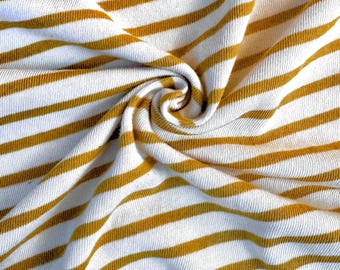 Striped Cotton Jersey Knit Fabric, Yellow White Stripe, 80% Cotton 20 Polyester 216 GSM, Soft Drapey Apparel, Sold by the Yard