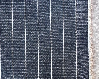 Striped Cotton Denim Fabric, Black White, 264 GSM Mid Weight, Premium Apparel Textile, Sold by the Yard