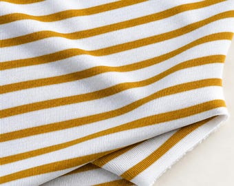 Striped Cotton Jersey Knit Fabric, Yellow White Stripe, 80% Cotton 20 Polyester 216 GSM, Soft Drapey Apparel, Sold by the Yard