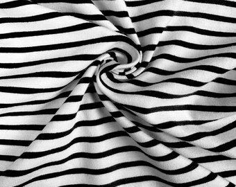 Striped Cotton Jersey Knit Fabric, Black and Cream Stripe, 85% Cotton 10 Spandex 5 Polyester 309 GSM, Soft Drapey Apparel Fabric, Sold by