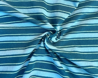 Striped Cotton Jersey Knit Fabric, Blue Light Gray Stripe, 48% Cotton 50 Polyester 2 Spandex 149 GSM, Soft Drapey Apparel, By the Yard