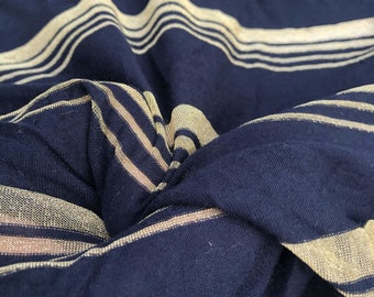 66" Modal Spandex  Stretch Lame Metallic Glitter Shiny Dark Navy & Gold Striped Jersey Knit Fabric By the Yard