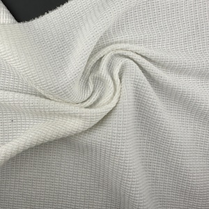 Tejido térmico de algodón tipo gofre - Blanco 9 oz / Tejido de punto gofre suave 5% elastano cortado a medida