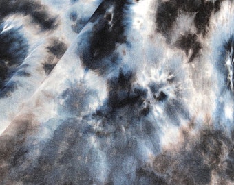 60” Modal 4-Way Stretch with Spandex Tie Dye Tie Dyed Black White Blue Cloud Apparel Jersey Knit Fabric By the Yard