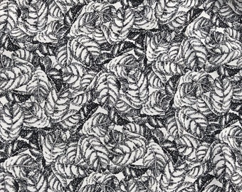 56" 100% cotton Lawn Leaf Nature Floral Black White Print 4 OZ Woven Fabric By the Yard