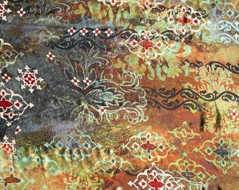 100% Japanese Lightweight Geometric Brown Green Silk Fabric by the Yard - Luxury Material for Sewing, Dressmaking, and Crafts