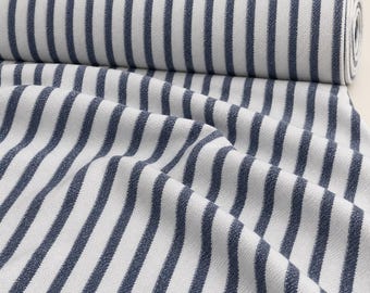 Striped Cotton French Terry Knit Fabric, Light Blue White, 100% Cotton 263 GSM, Sweatshirt Material, Sold by the Yard