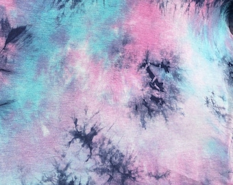 60” Bamboo Spandex  Stretch Tie Dyed Cotton Candy Blue & Pink Apparel Knit Fabric By the Yard