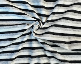 Striped Cotton Jersey Knit Fabric, Black Gray White, 60% Cotton 40 Polyester 123 GSM, Soft Drapey Apparel, Sold by the Yard