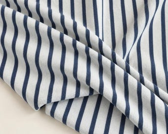 Striped Cotton Jersey Knit Fabric, Sky Blue White Stripe, 100% Cotton 200 GSM, Soft Drapey Apparel, Sold by the Yard