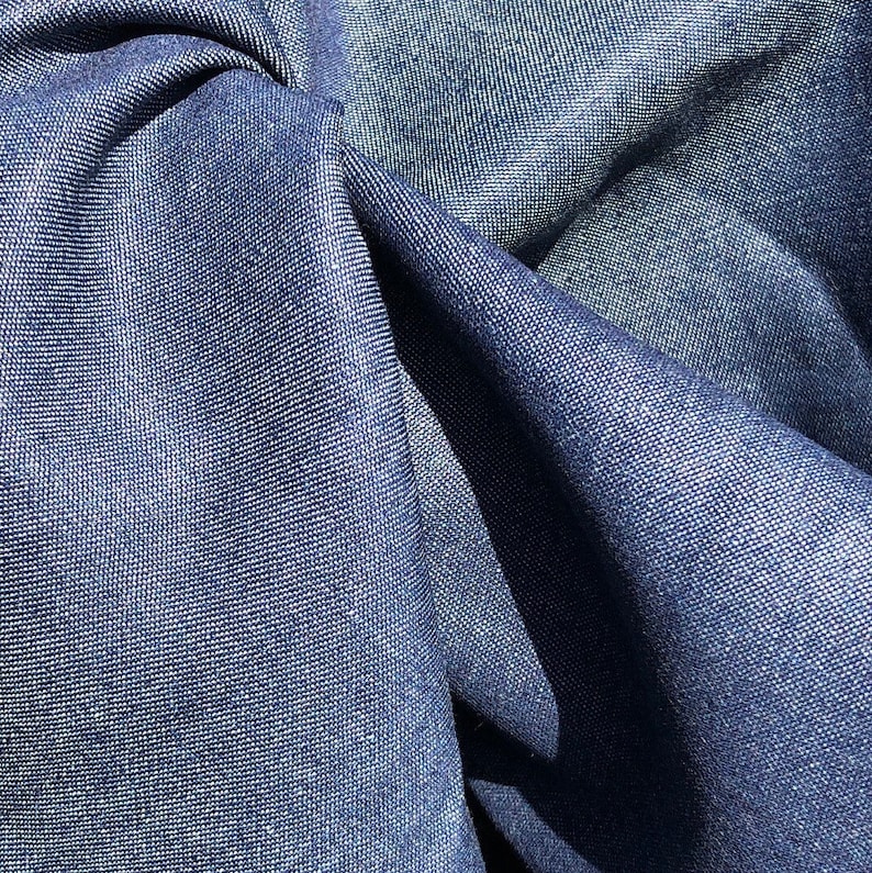 58 100% Cotton Denim Chambray 7 OZ Dark Indigo Blue Apparel & Woven Fabric By the Yard image 1