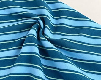 Striped Cotton Jersey Knit Fabric, Blue Light Gray Stripe, 48% Cotton 50 Polyester 2 Spandex 149 GSM, Soft Drapey Apparel, By the Yard