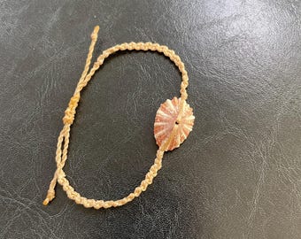 Fissurella Nodosa Shell Bracelet | Hand-Knotted Waxed Cord Beach Jewelry