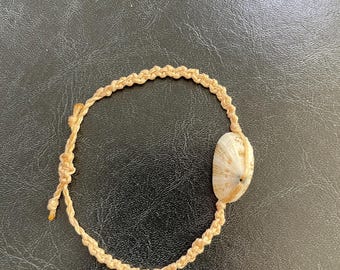 Fissurella Nodosa Shell Bracelet | Hand-Knotted Waxed Cord Beach Jewelry