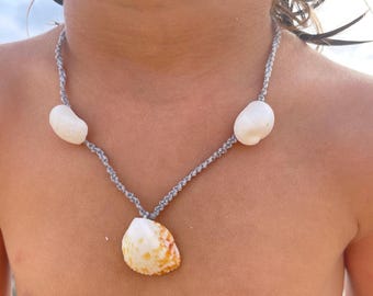 Polinices Seasnail and Americardia Media  Cockle/clam Necklace | 3 Naturally Holed Shells | Hand-Knotted Caribbean Beach Jewelry